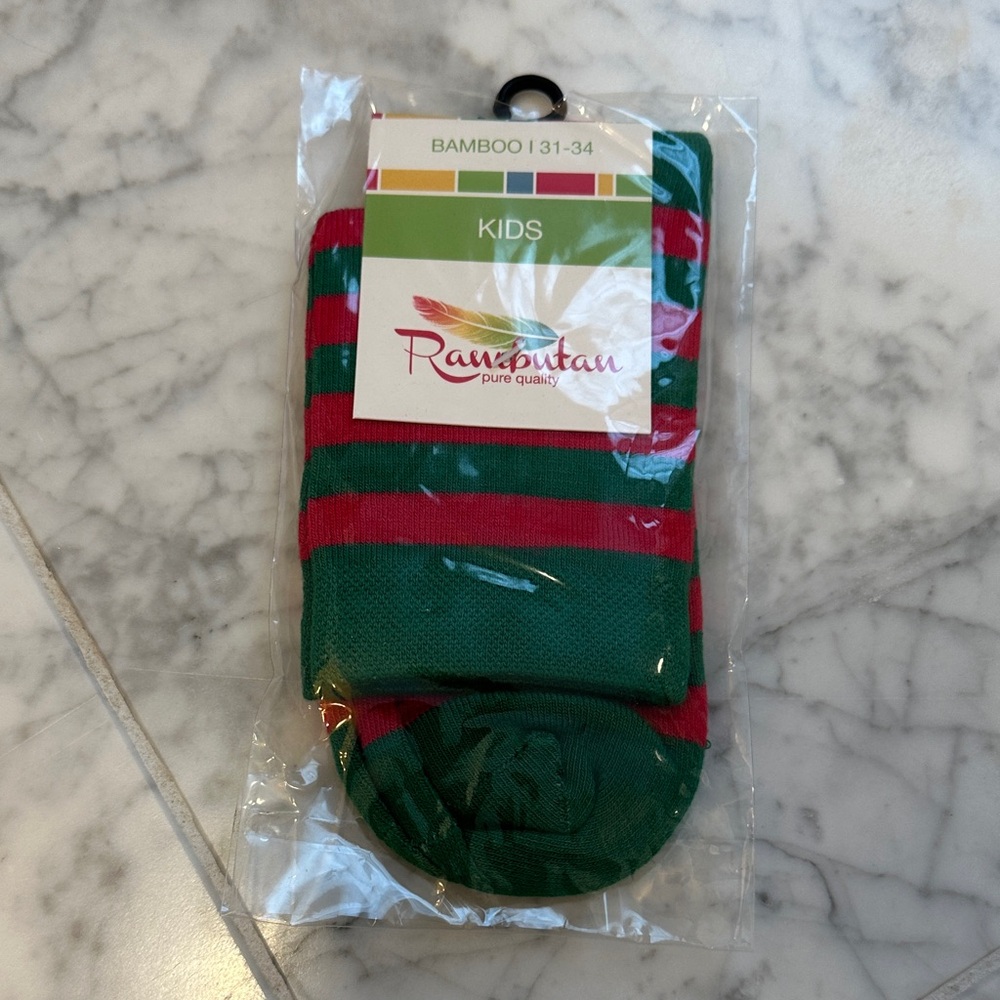 Kids Green and Red Striped Seamless Socks